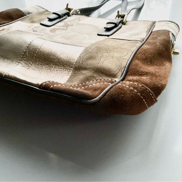 Coach, brown leather and metallic gold handbag - Picture 6 of 12